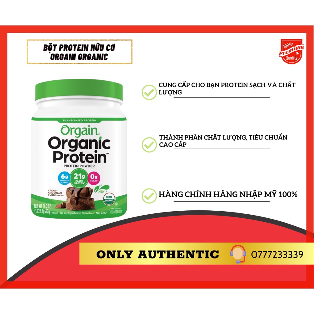 Bột Protein hữu cơ Orgain Organic Protein 50 Superfoods 1.2kg  hương Socola