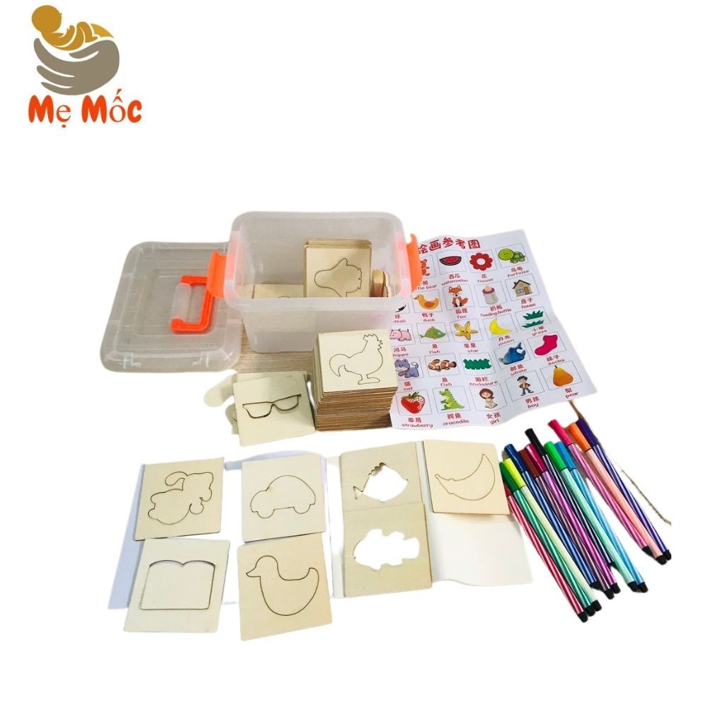 Bộ Đồ Chơi Khuôn Vẽ Gỗ Giúp Trẻ Phát Triển Tư Duy Và Sáng Tạo, Đồ Chơi Giáo Dục Cho Bé - Shop mẹ Mốc ,KV