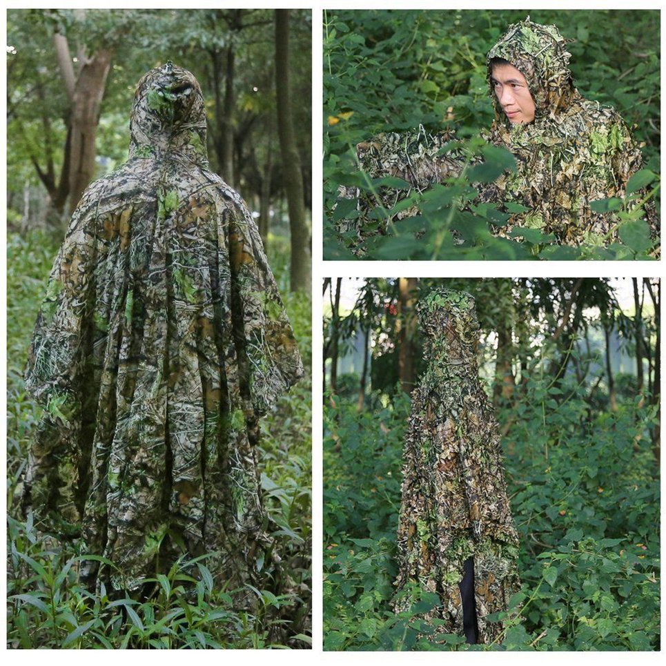 3D Leaves Camouflage Poncho Cloak Stealth Suits Outdoor Woodland CS Clothing