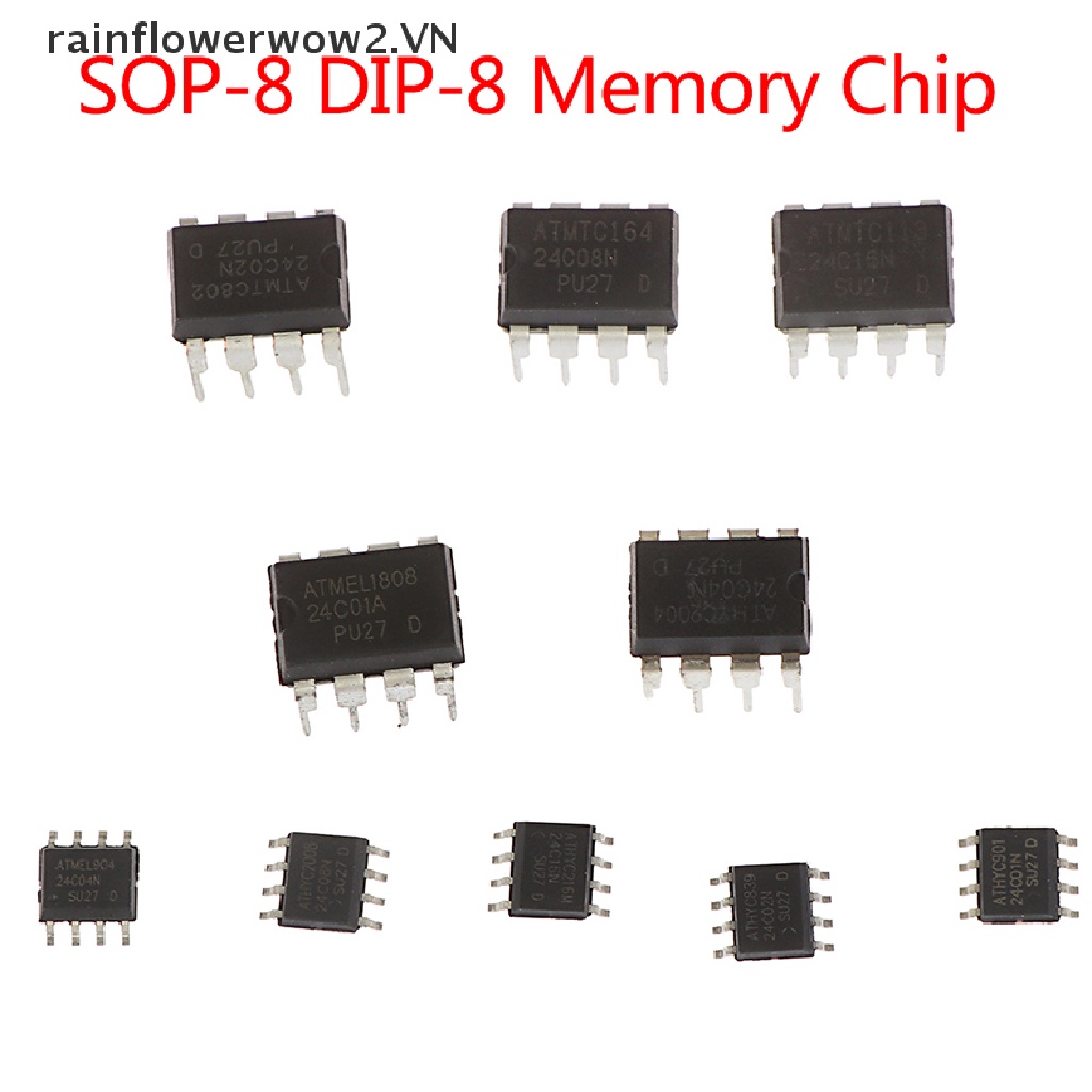 Bộ 10 Chip Bộ Nhớ AT 24C01 24C02 24C04 24C08 24C16 24C01N 24C02N 24C04N 24C08N 24C16N SOP8 DIP8 IC