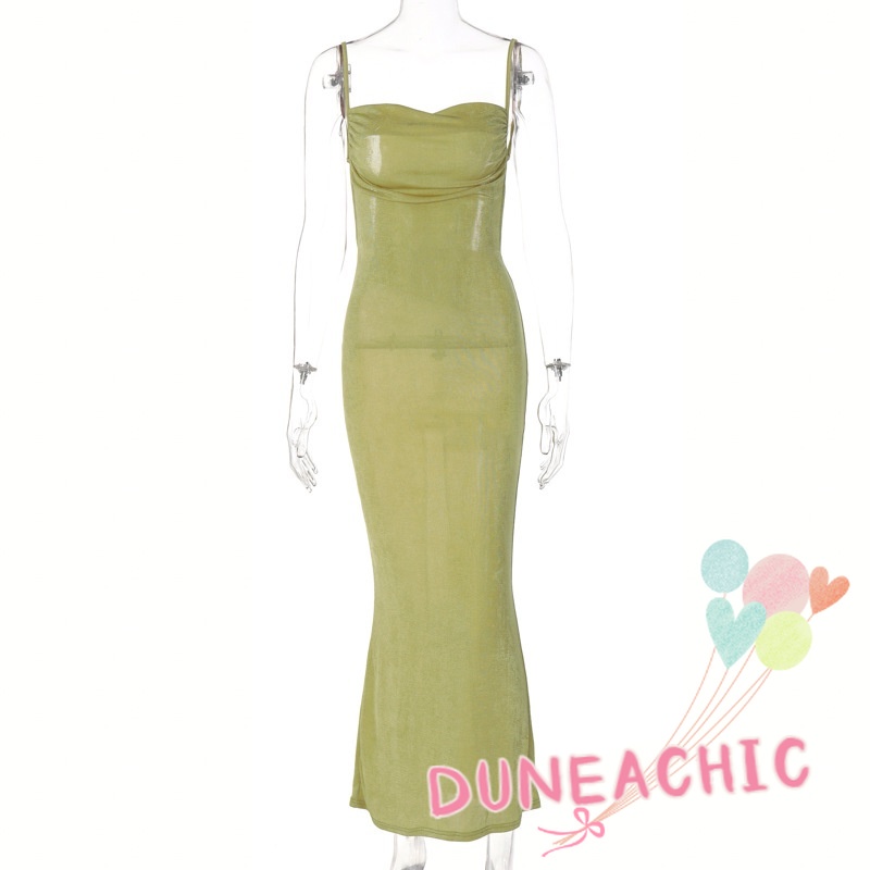 DUNEA Đầm hai dây màu trơn thiết kế hở lưng quyến rũ dành cho nữ