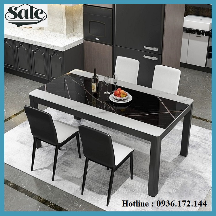 Bộ bàn ăn 6 ghế mặt kính cường lực vân đá cao cấp - Bộ bàn ăn 4 ghế và 6 ghế da decor phòng ăn gia đình Có Ảnh Thật