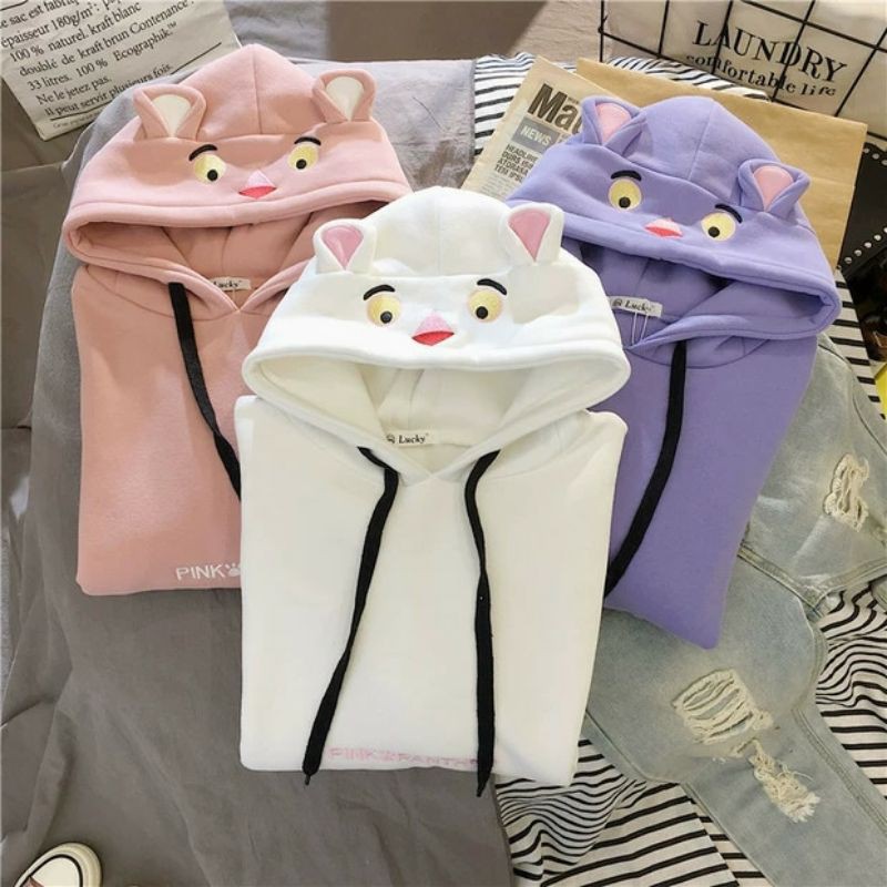 Áo Hoodie Thêu BÁO HỒNG PINK PANTHER Form 60kg