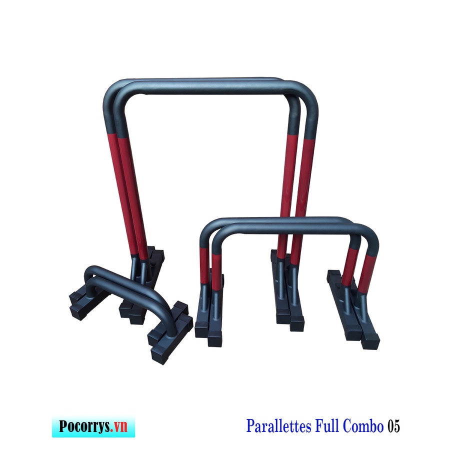 Combo 3 bộ Xà kép Parallettes, Dụng cụ chống đẩy Pocorrys 05, Màu đen đỏ