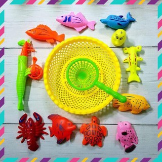 Rổ đồ chơi câu cá nam châm cần rút, tay quay