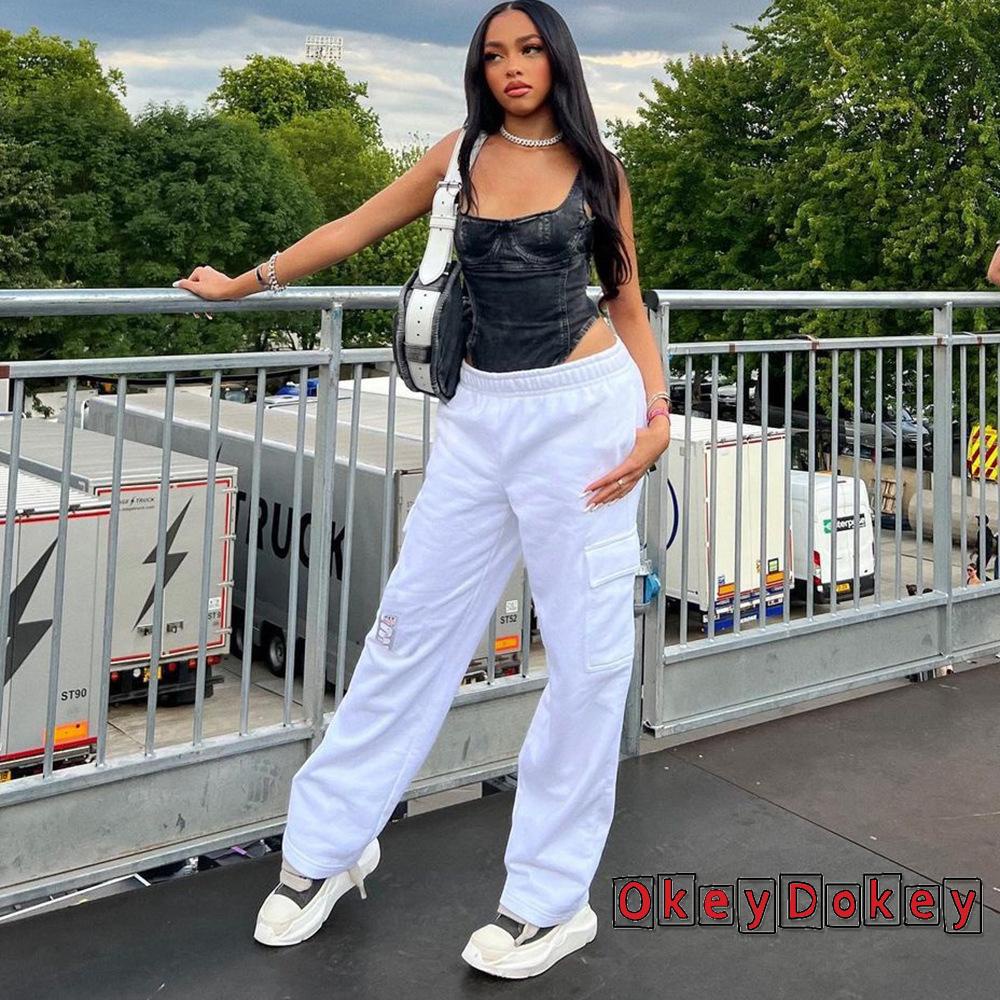 Quần Dài Dáng Suông Ống Đứng Lưng Thun Có Túi Màu Trơn Cho Nữ