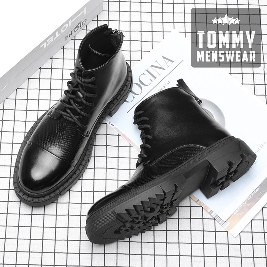 Giày Nam Da Bò Thật Cổ Cao Đen Hàn Quốc TOMMY Giày Boot Nam Đế Cao Bản Lĩnh Phái Mạnh GNK157 | BigBuy360 - bigbuy360.vn