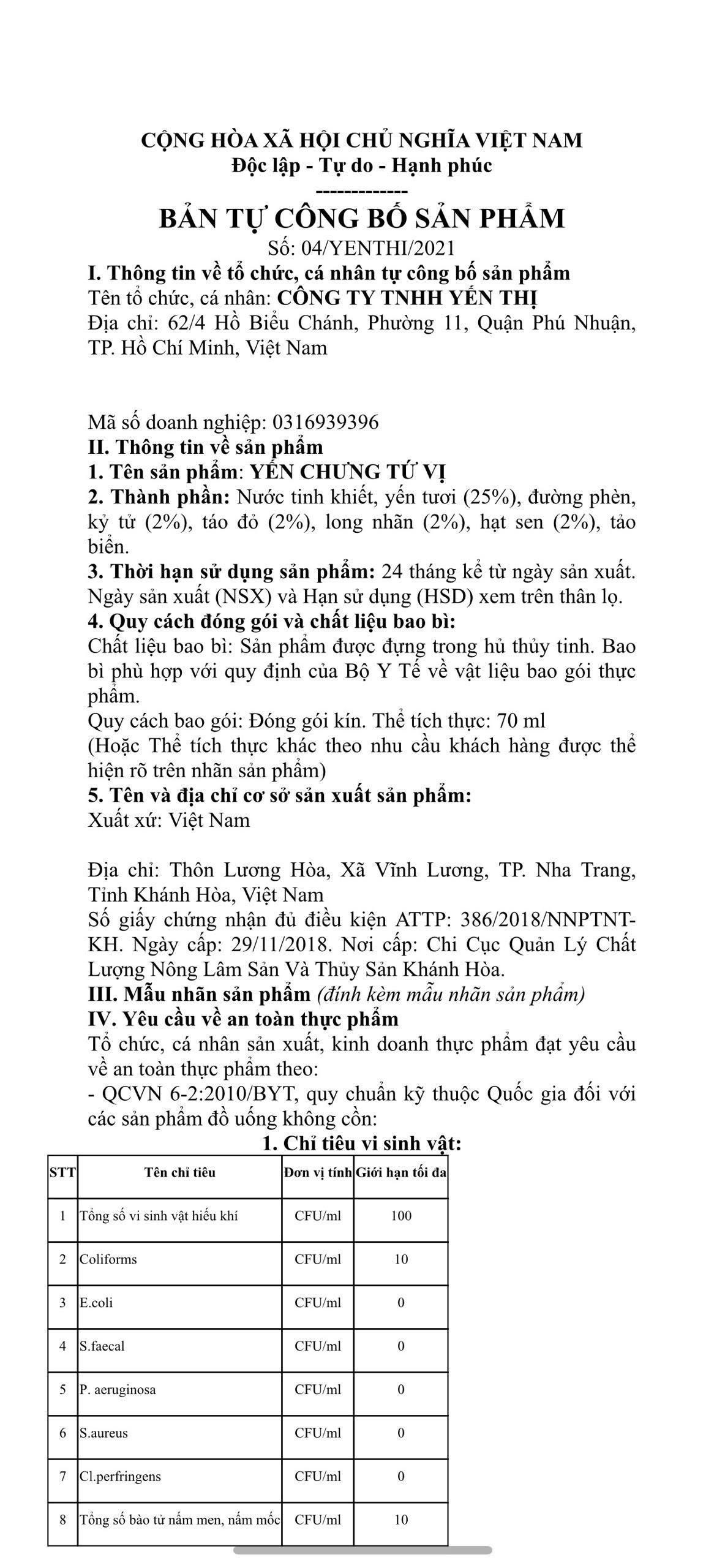 YẾN THỊ-YẾN CHƯNG TỨ VỊ - CHƯNG TÁO TÀU,HẠT SEN,NHẢN NHỤC,KỈ TỬ- HŨ CHƯNG SẴN12gram tươi-70ML