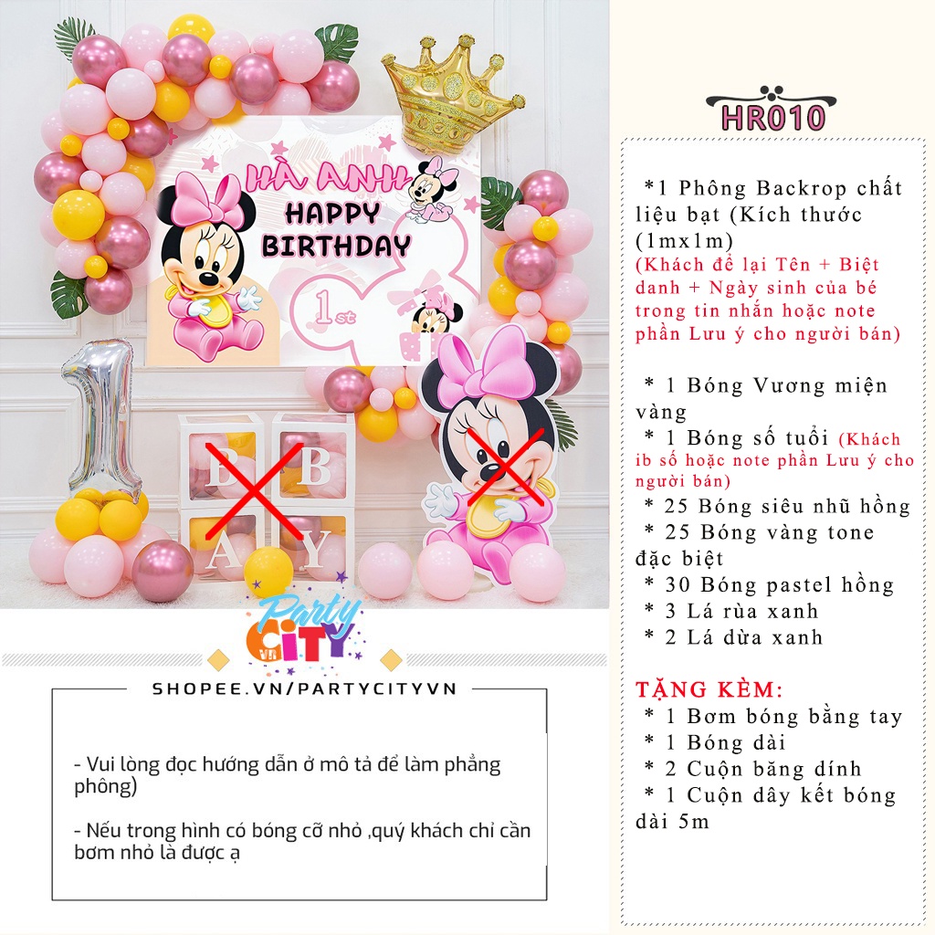 (+ Backdrop )Combo set trang trí sinh nhật thôi nôi đầy tháng bé gái tuổi chuột - TRANG TRÍ SINH NHẬT Partycityvn HR010