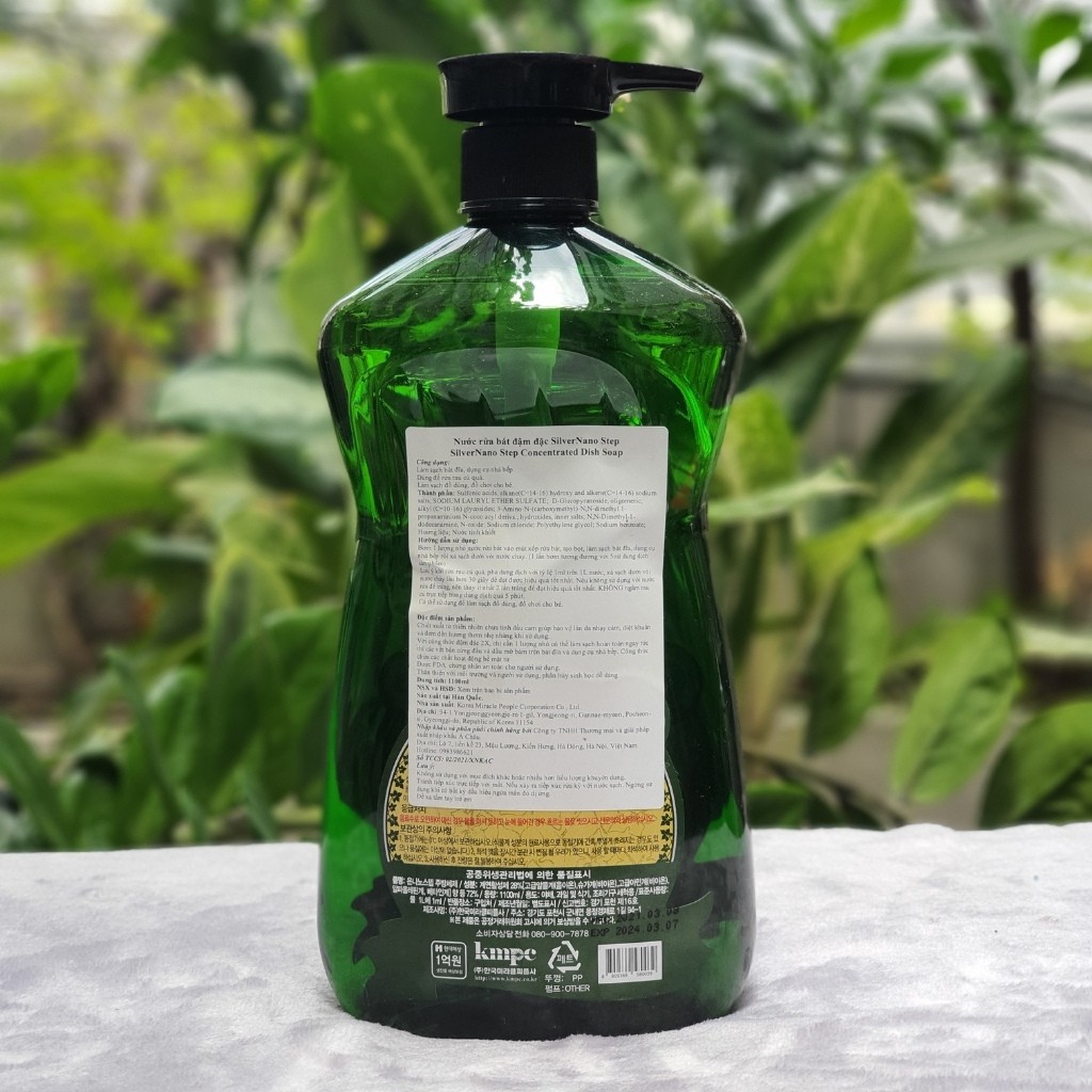 Nước rửa chén hữu cơ Silver Nano Step Hàn Quốc đặm đặc 1100ml, an toàn, bảo vệ sức khỏe