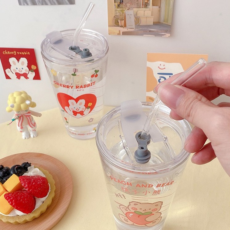 Cốc, Ly Thủy Tinh Uống Trà, Cafe Fruit Bunny Đáng Yêu