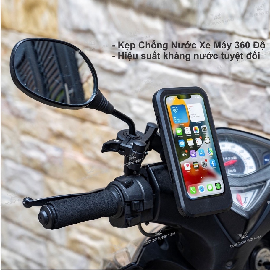 Kẹp điện thoại xe máy gắn chân gương, giá đỡ điện thoại để trên cho xe máy chống nước đi mưa