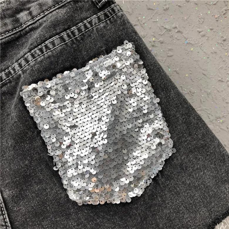 Jiashucheng Quần Short Denim Lưng Cao Dáng Chữ a Đính Kim Sa Lấp Lánh Thời Trang Mùa Hè Dành Cho Nữ