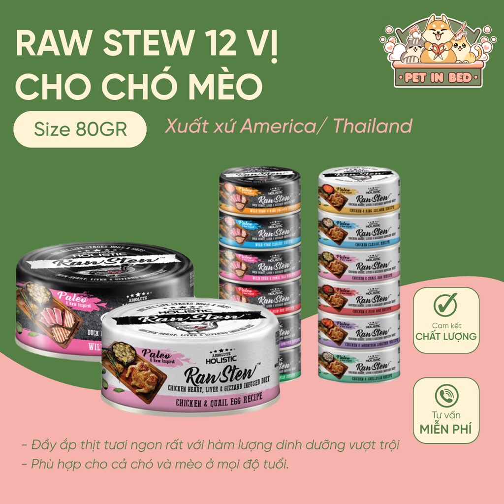 Absolute Holistic (80g) / Pate cao cấp thịt thật Raw Stew dành cho chó mèo