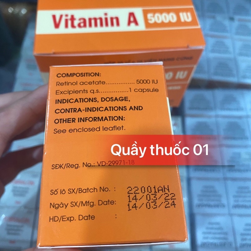 VITAMIN A 5000IU - BỔ SUNG VITAMIN A CHO TRƯỜNG HỢP BỊ THIẾU HỤT - HỘP 100 VIÊN