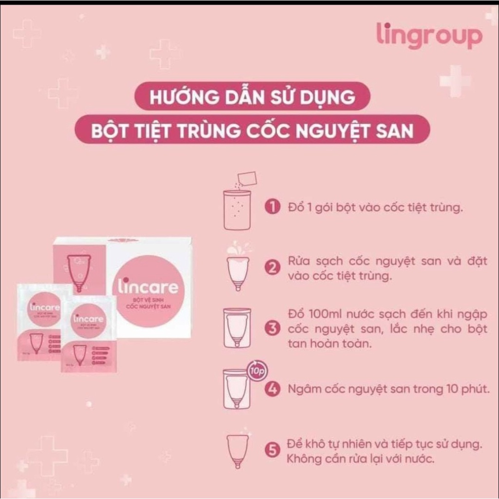 Bột vệ sinh Lincare tiệt trùng Cốc nguyệt san Hộp 12 gói tiện lợi, an toàn, nhanh chóng, gọn nhẹ