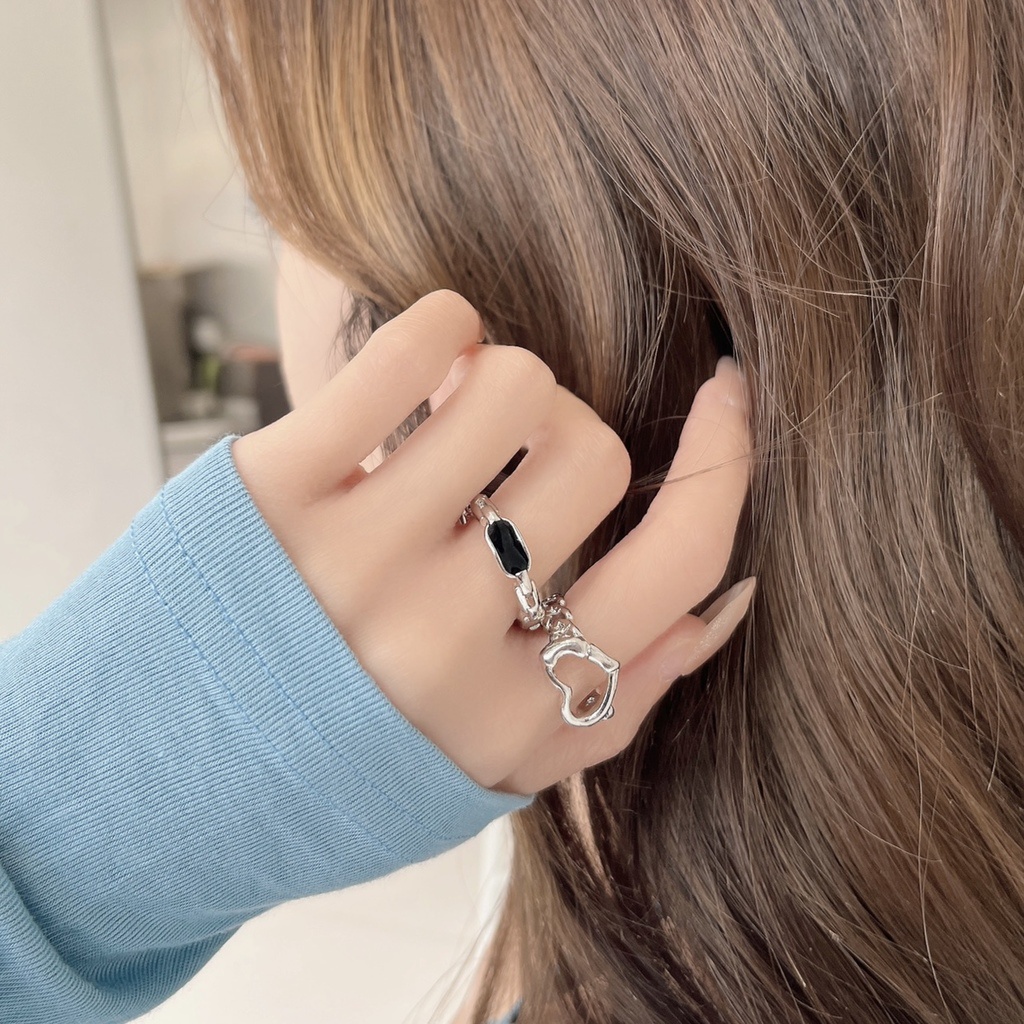 Nhẫn Hở Hình Giọt Nước Màu Đen Thời Trang
