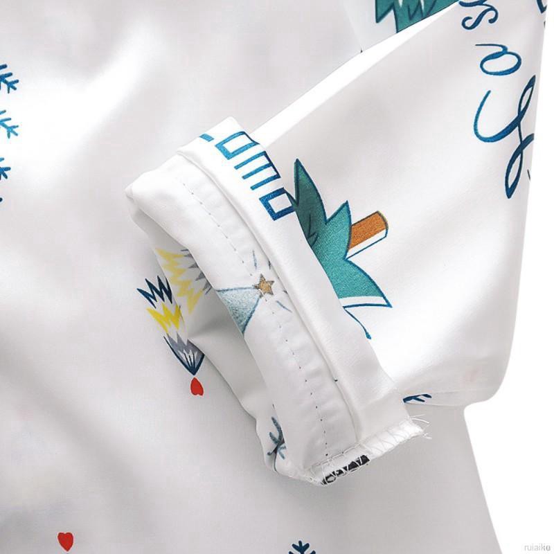 ruiaike  Kids Girls Boys Long Sleeve Cartoon Tree Print Silk Satin Blouse Tops + Pants Pajamas Sleepwear Set