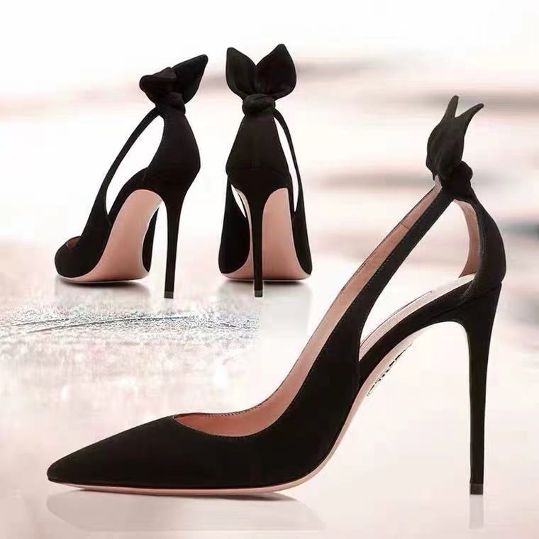 Giày cao gót nữ da lộn kiểu dáng phối nơ thỏ sau hậu xinh xắn Link shoes mã TT155