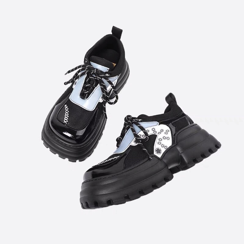 Giày da mũi vuông đế cao 6cm chiến boots giày nữ đế chunky