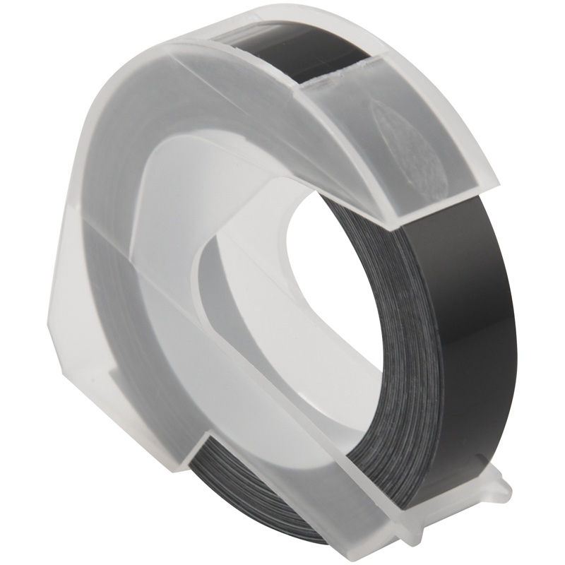 6 Cuộn Băng Dập Nổi 3D Bằng Nhựa Trắng Trên Nền Đen 9Mmx3M Cho Máy In Nhãn Dymo