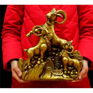 Tượng linh vật tam dương dê khai thái bằng đồng thau phong thủy Hồng Thắng