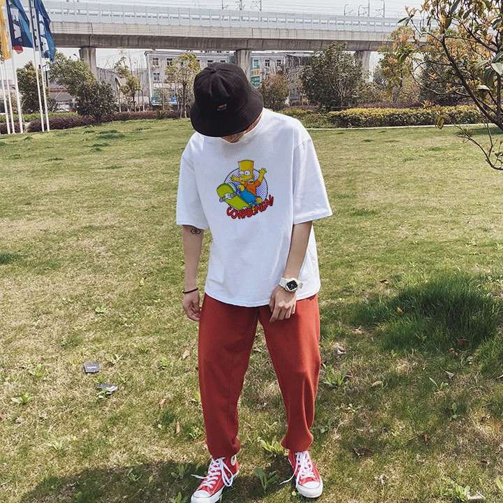 Áo thun tay lỡ BART trượt ván, áo phông unisex basic trắng | BigBuy360 - bigbuy360.vn