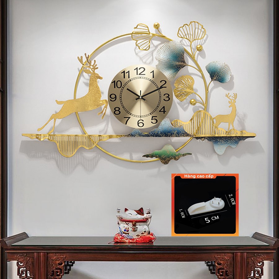Đồng Hồ Treo Tường Trang Trí Decor DH11 quartz kim trôi hoa mai vàng nội thất cỡ lớn nghệ thuật phòng khách sang trọng