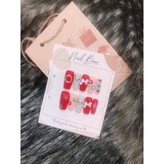 Nails box móng úp sơn gel màu đỏ,màu da vẽ hoa tuyết noel