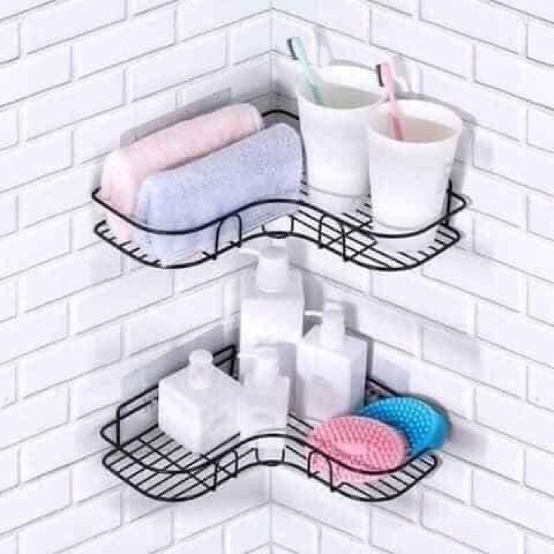 Kệ góc sắt đen nhà tắm siêu chắc tặng kèm 2 miếng dính