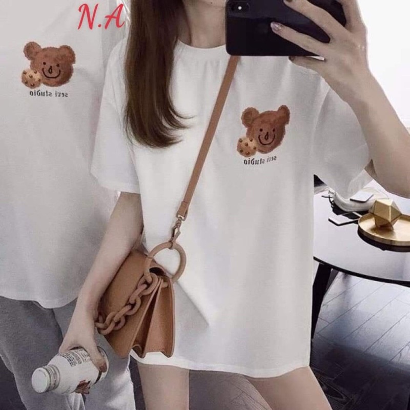 Áo thun unisex tay lỡ nam nữ form rộng❤áo phông phong cách Gấu AD in tim basic chất cotton giá rẻ