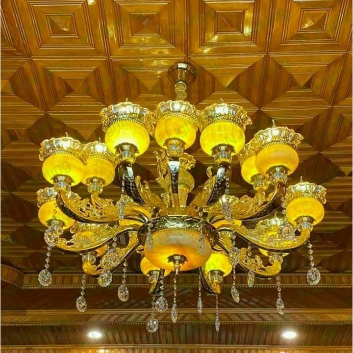 Đèn chùm led chao đá trang trí phòng khách cổ điền