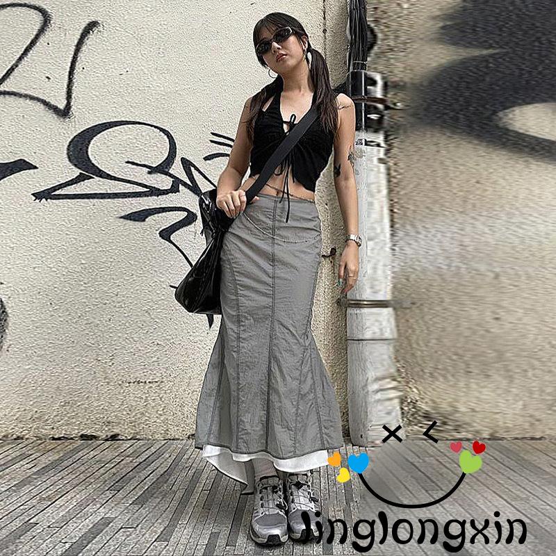 Chân Váy Xòe Dài Phong Cách Harajuku Vintage 90s Linglongxi2-Y2K
