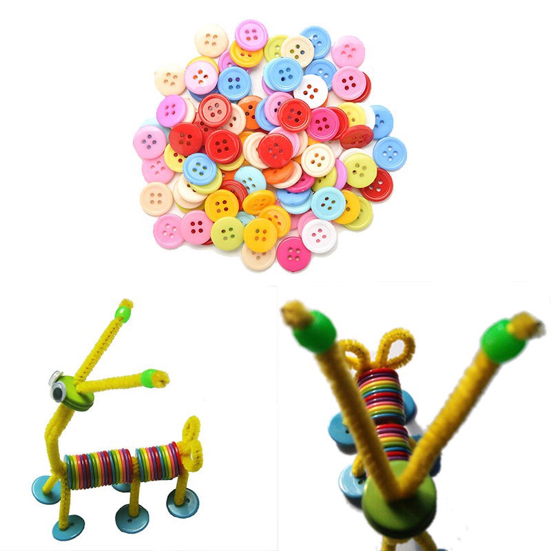 Set 100 nút áo tròn bằng nhựa nhiều màu sắc dùng trang trí thủ công