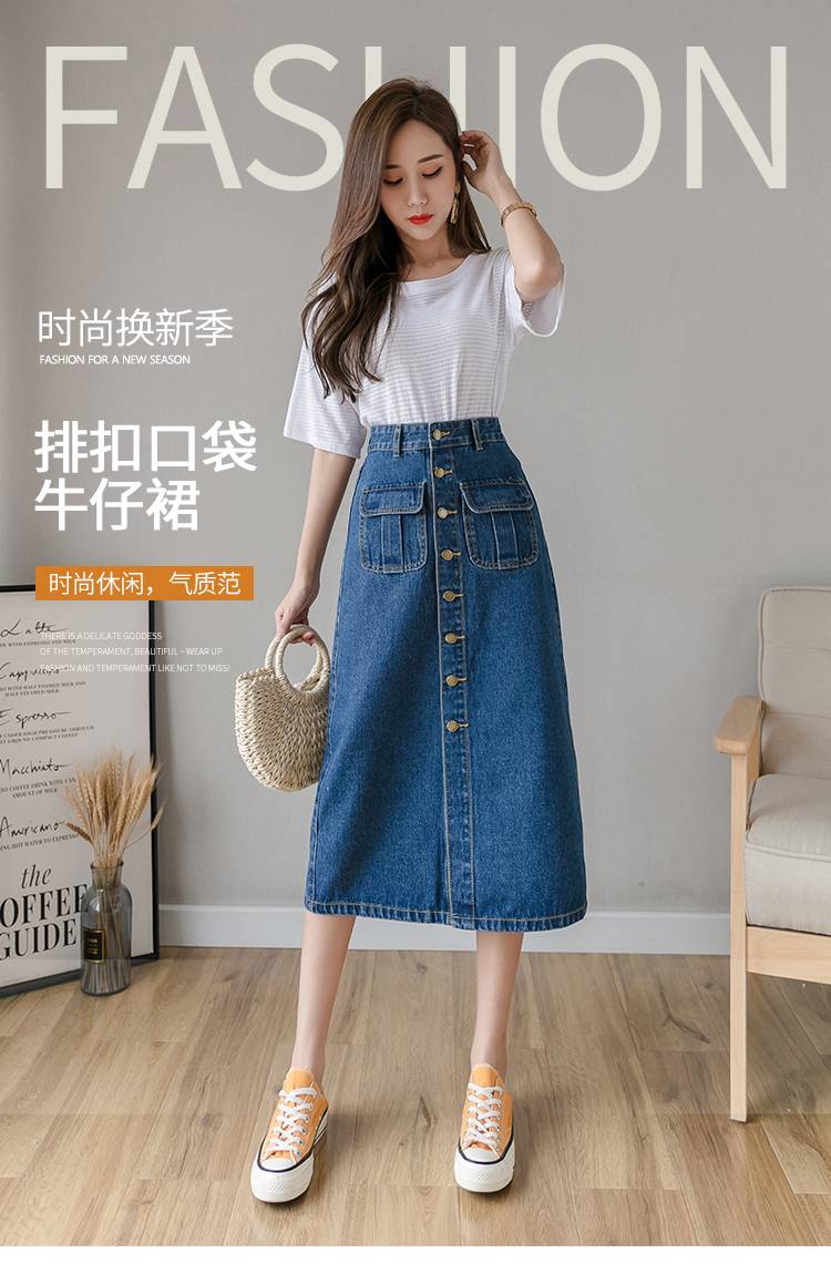 Chân Váy Denim Dáng Chữ A Phối Túi Lớn Phong Cách Hàn Quốc | BigBuy360 - bigbuy360.vn