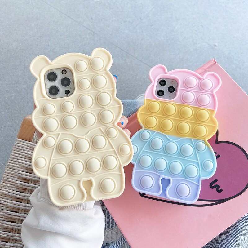 Ốp điện thoại dạng đồ chơi nhấn bong bóng giảm căng thẳng hình gấu cho for iphone 11 12 Pro MAX X XS XR 7 8 Plus 6 6S Plus