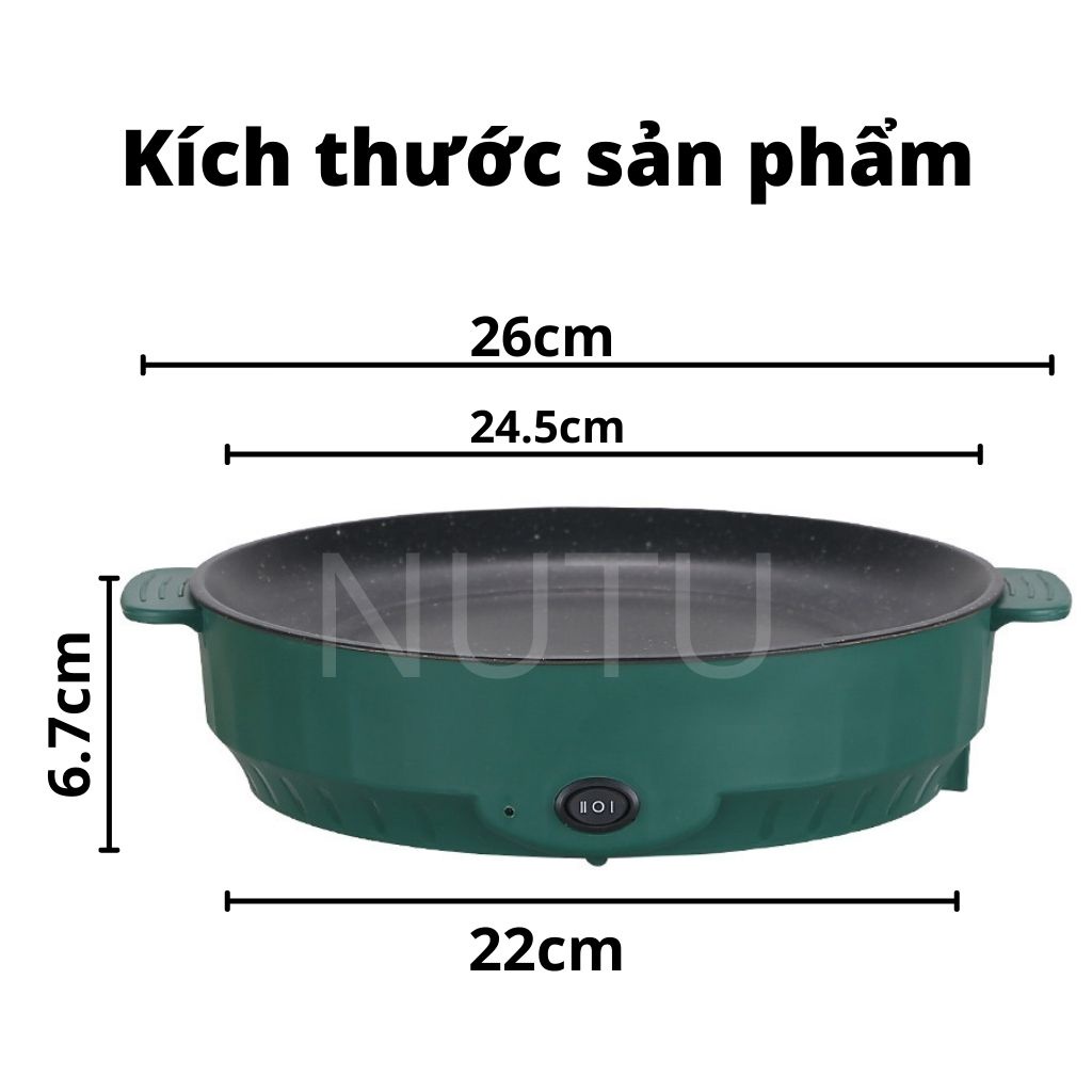 Chảo Nướng Điện Mini Đa Năng 26cm, Bếp Nướng Điện Chống Dính, Nướng Thịt BBQ Hàn Quốc