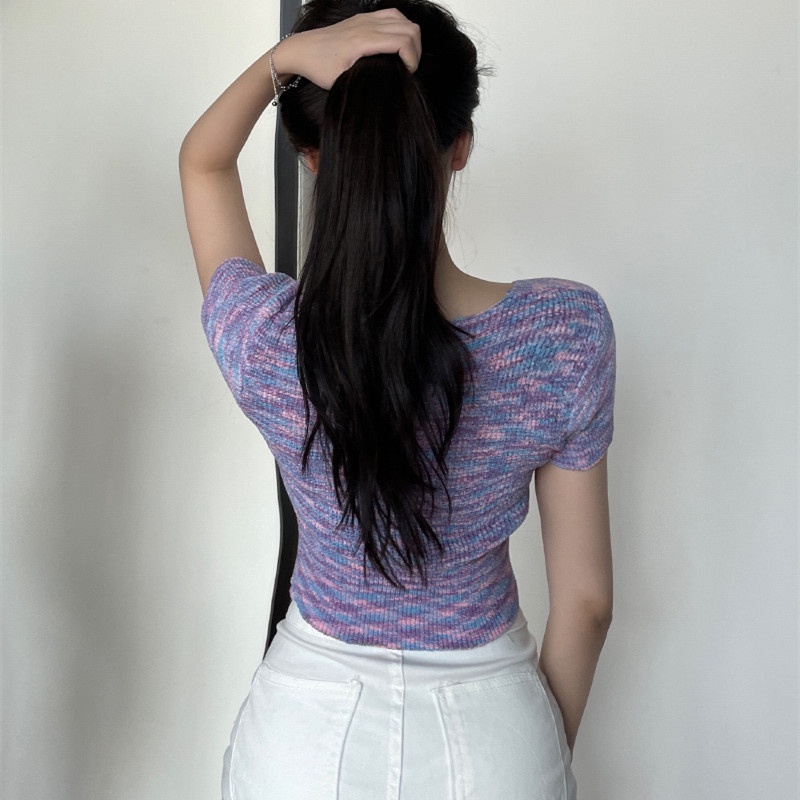 Áo Thun Tay Ngắn Cổ Vuông Dáng Ôm Thời Trang Dành Cho Nữ