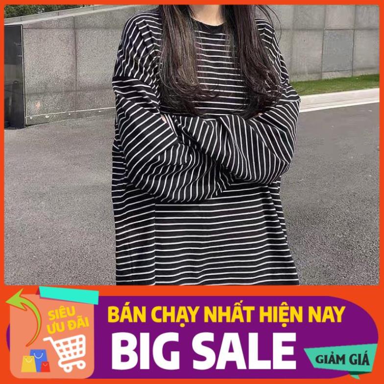 11.11 Áo phông tay dài longtee kẻ trắng đen rách