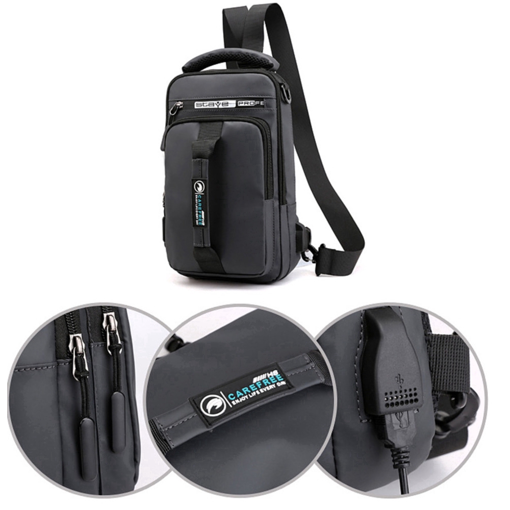 Waterproof Chest Bag Handbag Adjustable Strap USB Shoulder Bag
