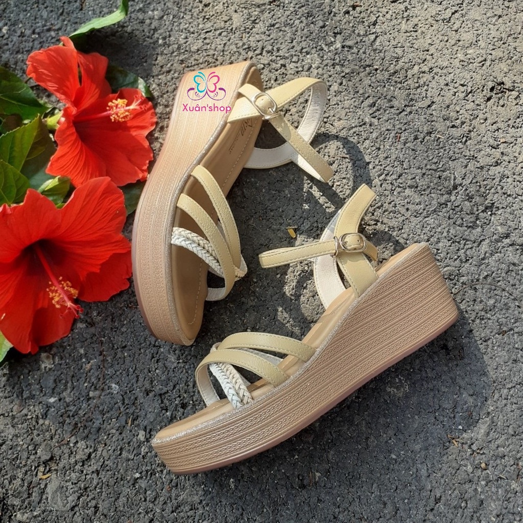 Giày sandal Dusto quai chéo, dây mảnh, đế xuồng cao 6cm (size 37-235)