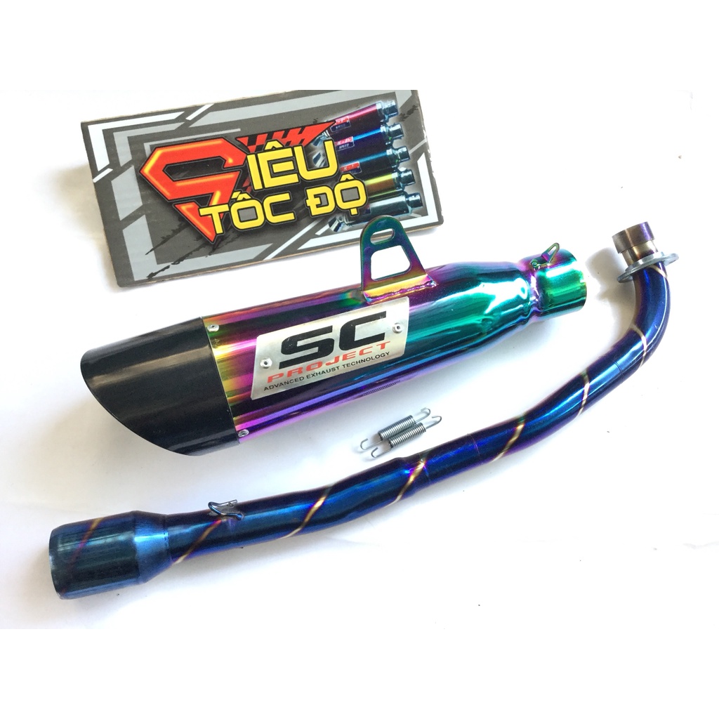 Bộ pô sc xéo titan full cổ bầu hơi titan exciter, winer, sonic, raider fi, satria, gsx,....