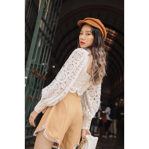 SÒ VINTAGE - DABI Quần short viền ren kèm belt vải
