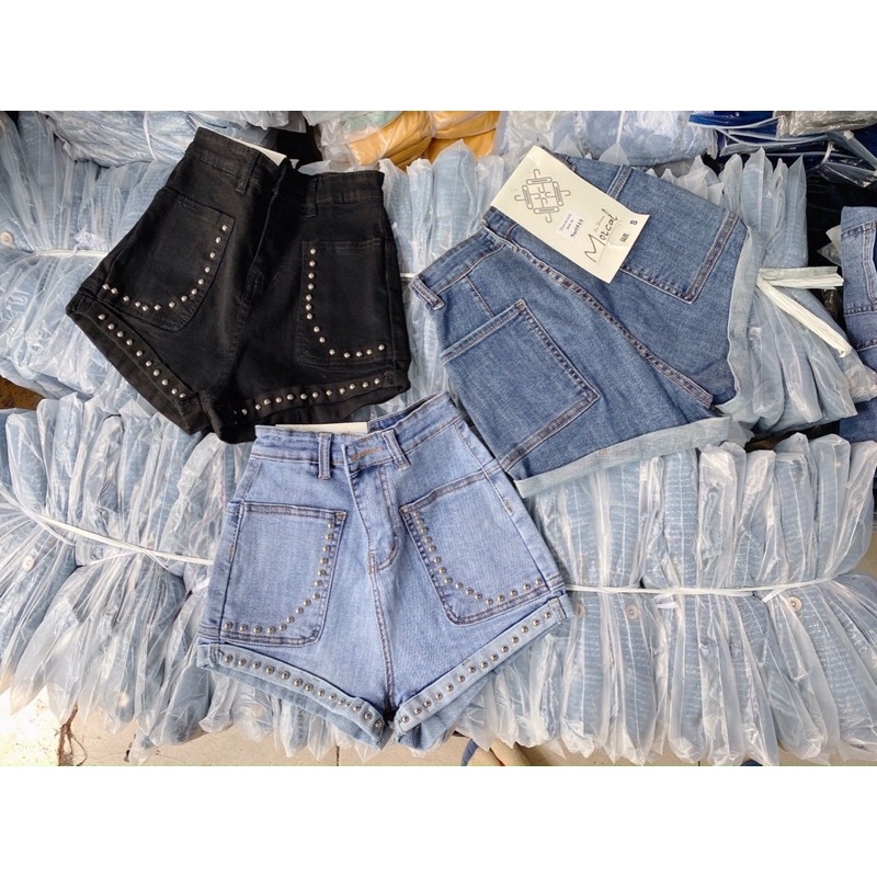 SHORT JEANS GIÃN ĐÍNH ĐINH TÁN - jeans co giãn ảnh thật