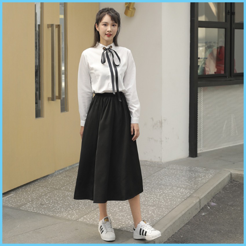 Chân váy dài kaki qua gối ♥️ Chân váy ulzzang chữ A màu đen siêu xinh - NhimShop CV03