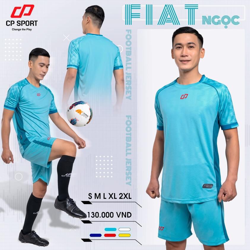 Áo bóng đá không logo thiết kế CP FIAT màu xanh ngọc CÓ IN tên số