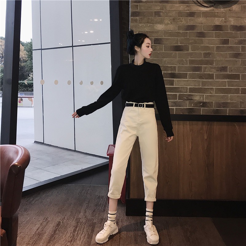 Quần ulzzang quần baggy jean nữ đẹp đen trắng xanh quần bò ống rộng suông baggy cạp lưng cao jeans
