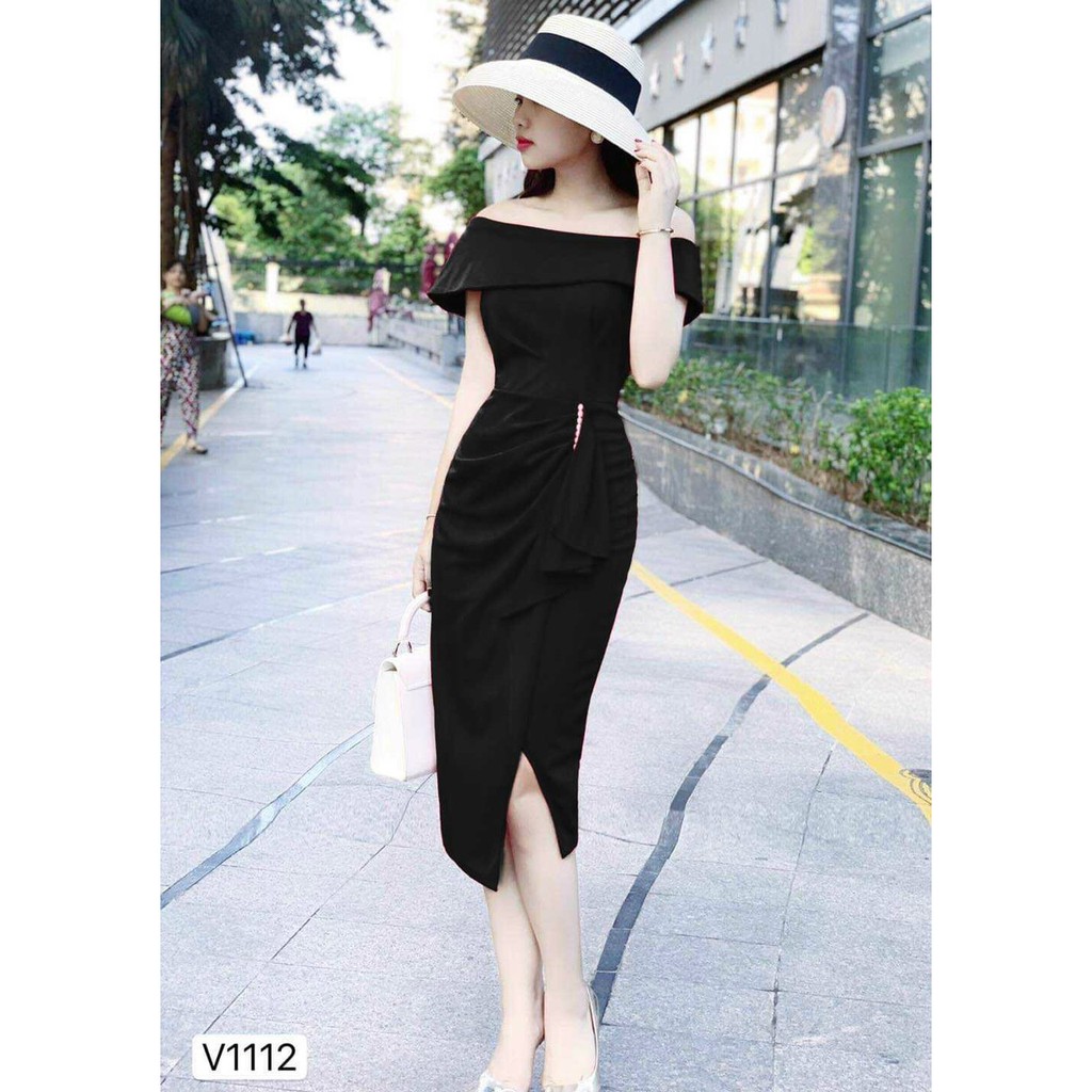 Váy đầm nữ body trễ vai đính cườm thanh lịch