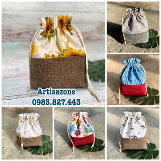 Túi vải dây rút đựng đồ 2 lớp (KT: 18cm x 19cm x 5,5cm) - 01 chiếc (Đọc kỹ mô tả sản phẩm)