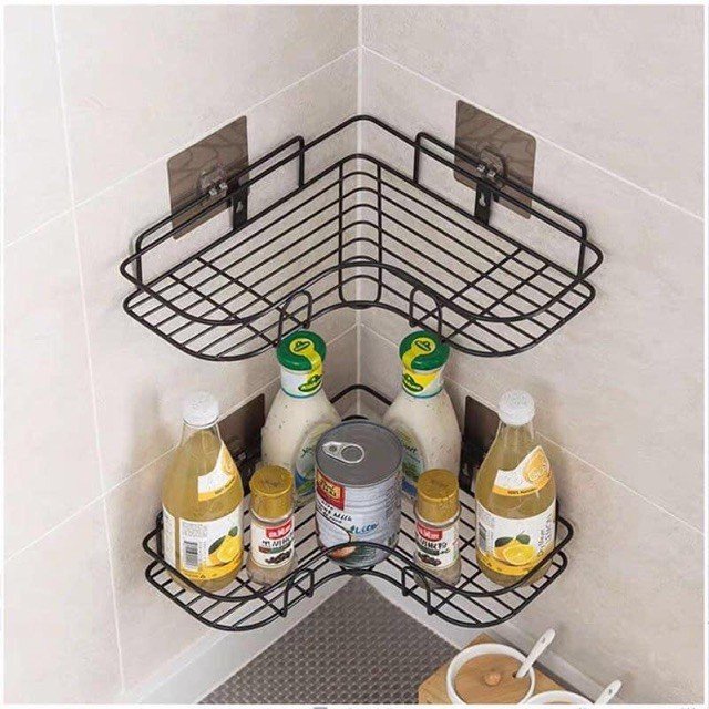 Kệ góc thép không gỉ dán tường đựng đồ gia vị nhà bếp, kệ nhà bếp - nhà tắm tiện lợi
